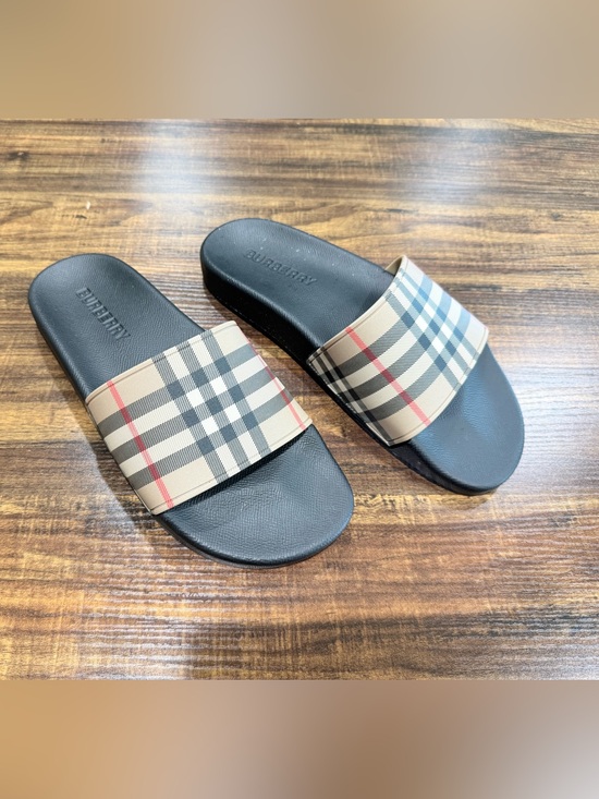 Burberry Shoes - Burberry Plaid Slide Sandals in Beige and Black